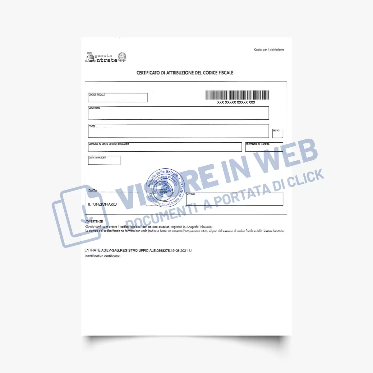 agenzia entrate certificato duplicato codice fiscale