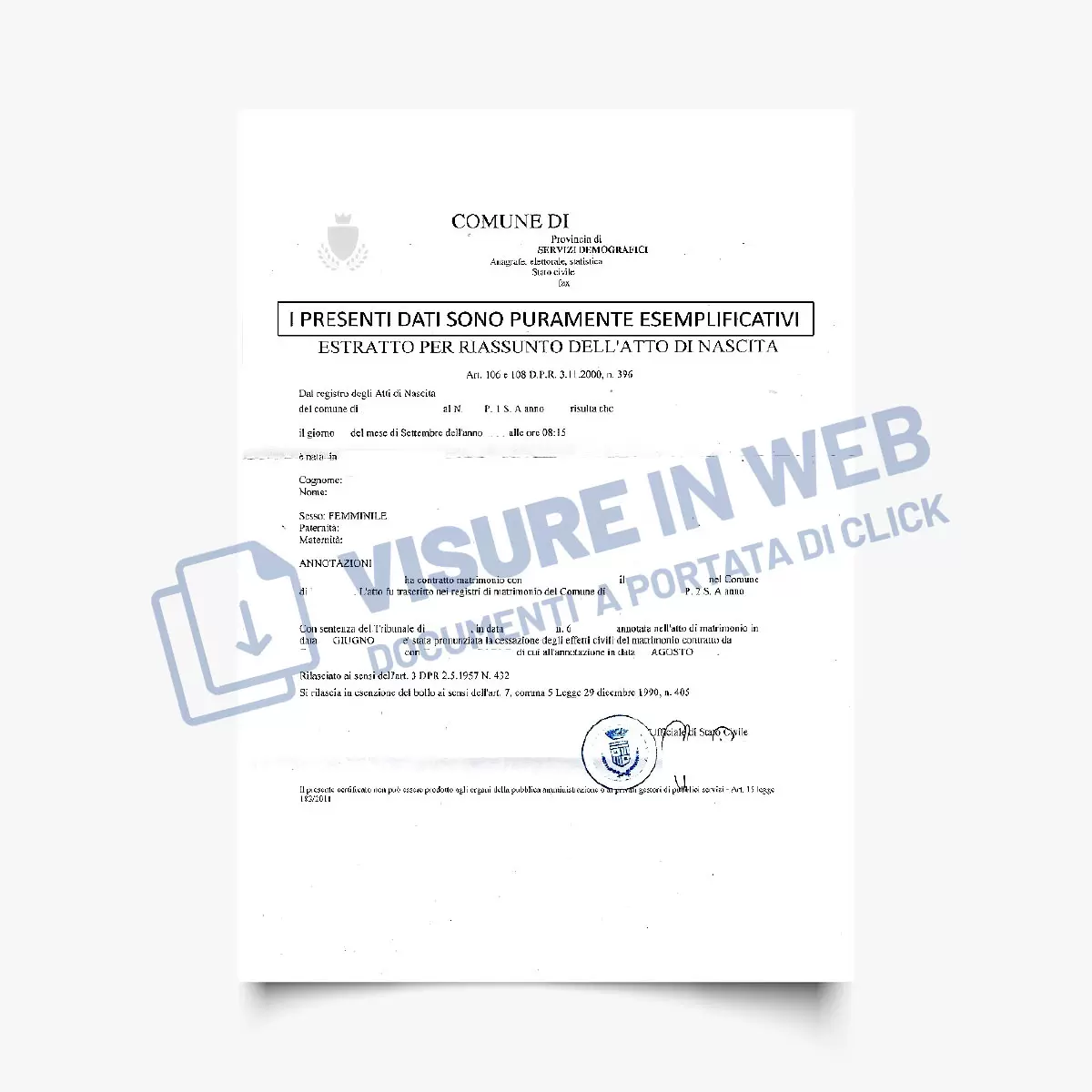 certificato stato civile estratto nascita