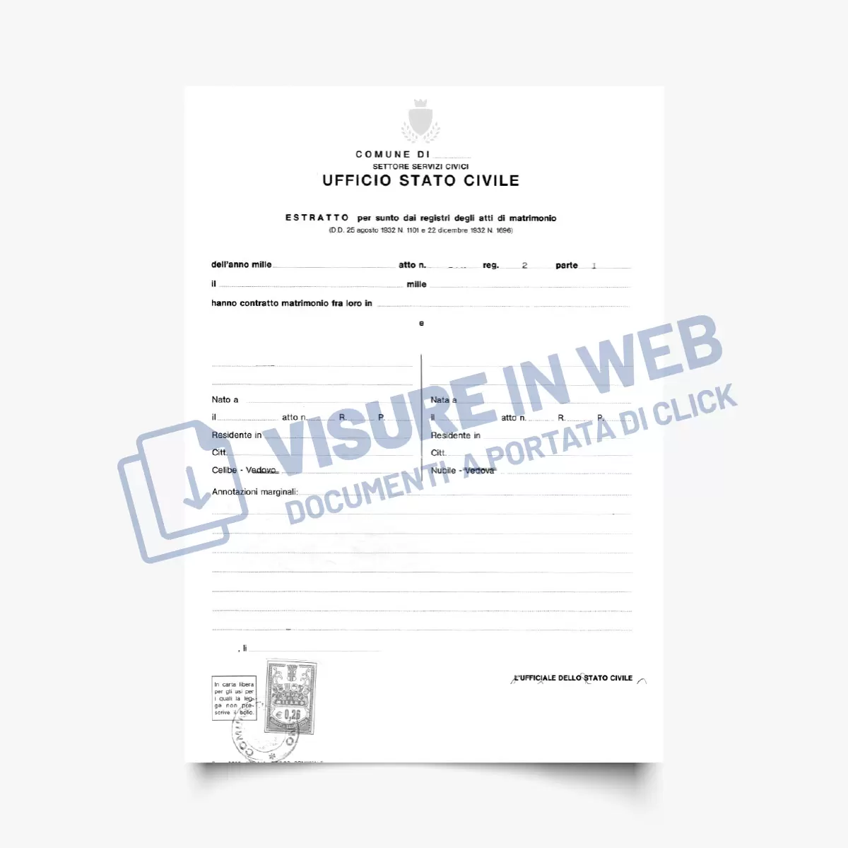comune estratto matrimonio